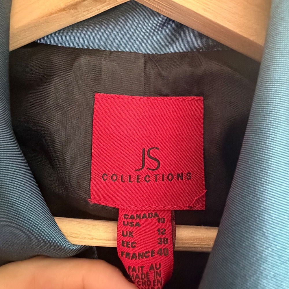Vintage Teal Blue Iridescent Metallic Evening Jacket Shimmer Blazer Size 10 - Picture 2 of 6